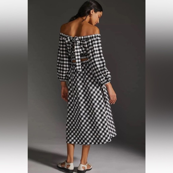 NWT Anthropologie Maeve Gingham Crop Top Midi Skirt Set Black White SIZE SMALL - Picture 5 of 12
